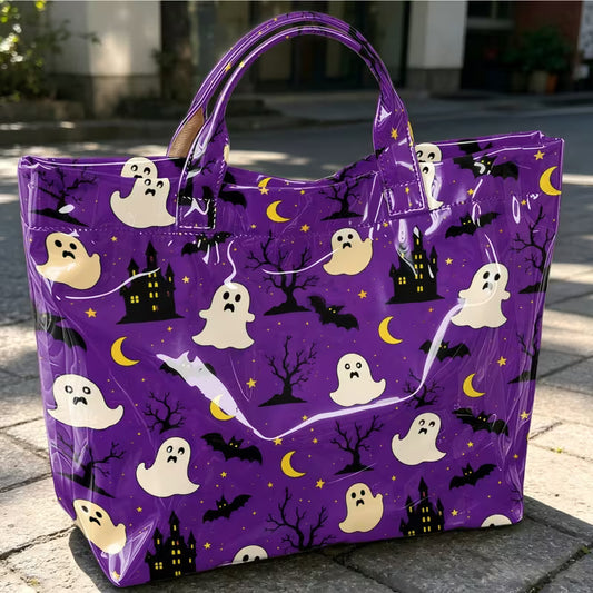 Glossy PVC Purple Ghost  Tote Bag