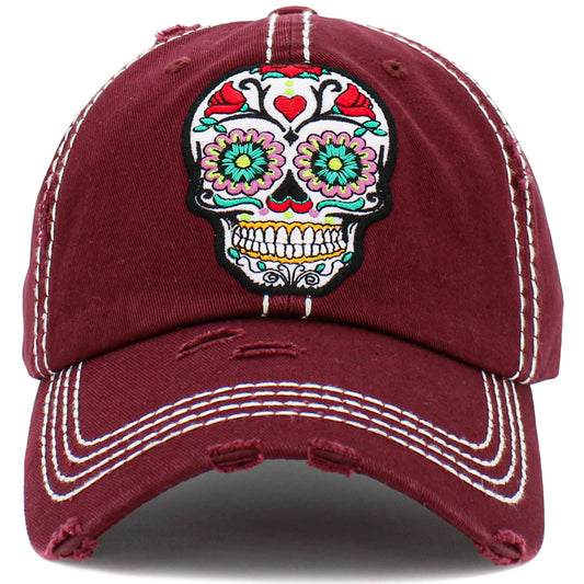 Sugar Skull Hat - Maroon