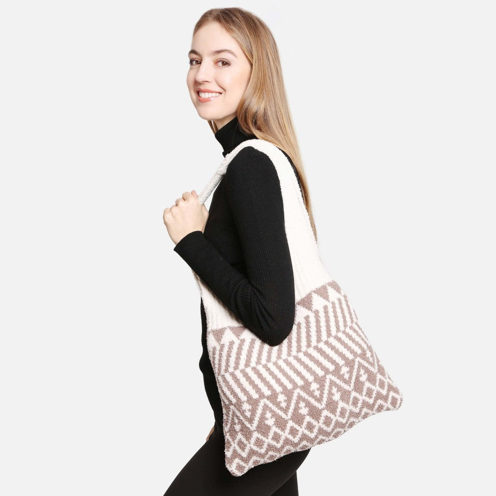 ComfyLuxe Geometric Knit Tote Bag