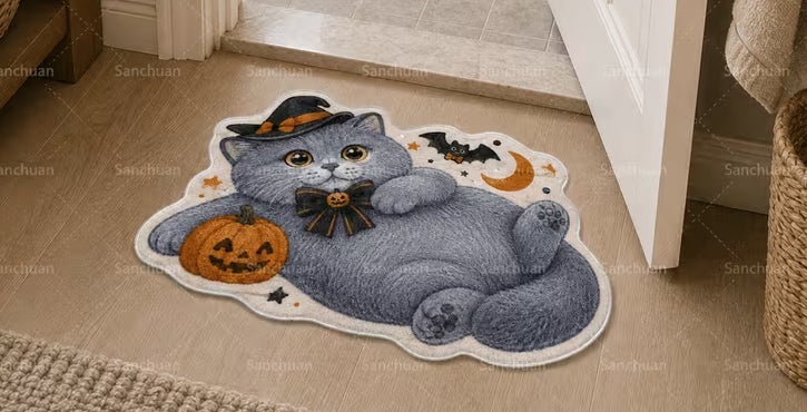 Preorder Grey Halloween Cat Shaped Bath/Bedroom/Kitchen Rug