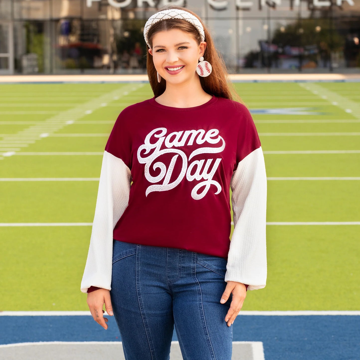 Sunshine & Redeo Game Day Long Sleeve Top Maroon