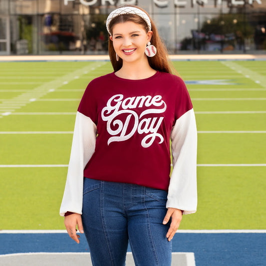 Sunshine & Redeo Game Day Long Sleeve Top Maroon