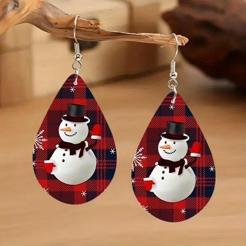 Red Snowman Teardrop Earrings