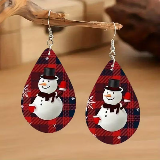 Red Snowman Teardrop Earrings