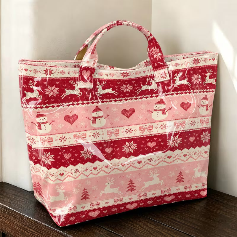 Glossy PVC Reindeer & Snowman Tote Bag