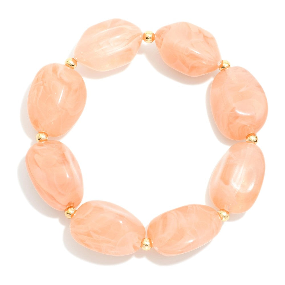 Marbled Acetate Pebble Beaded Stretch Bracelet - Pink