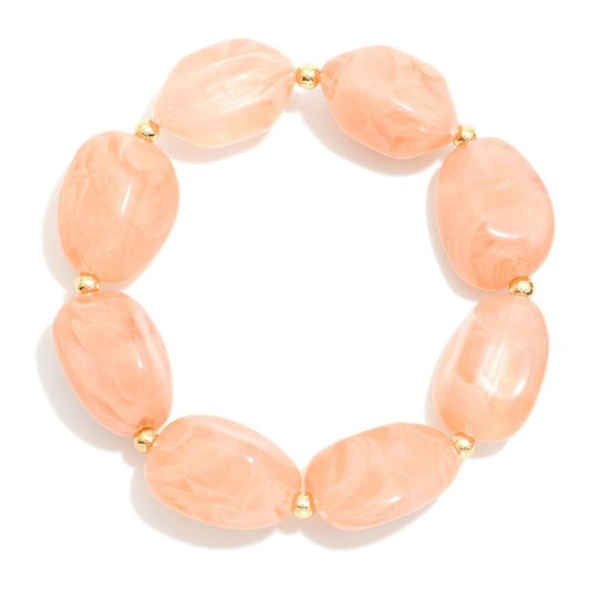 Marbled Acetate Pebble Beaded Stretch Bracelet - Pink