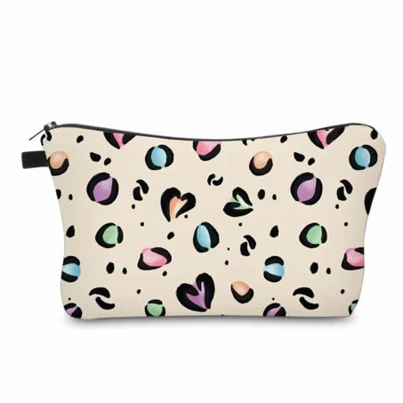 Animal Print Multi Color Hearts Water Resistant Pouch