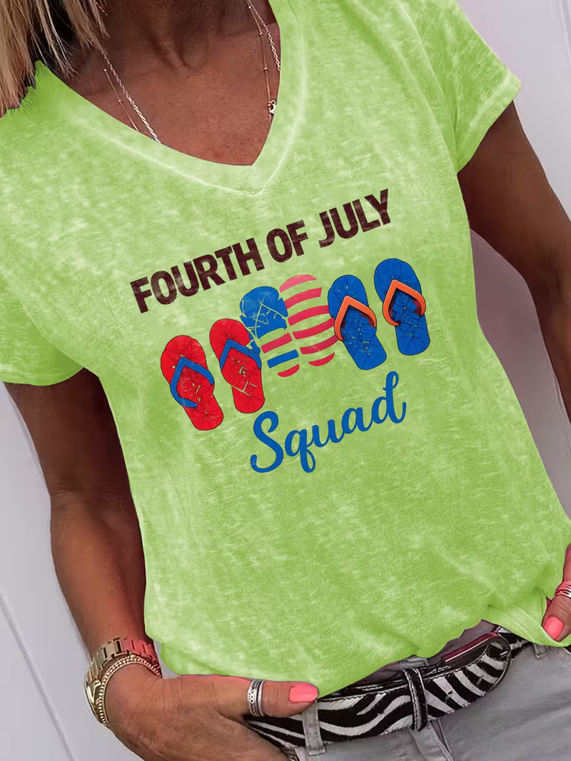 Women's 4th Of Jully Squad V-neck Vinyl Graphic T-Shirt