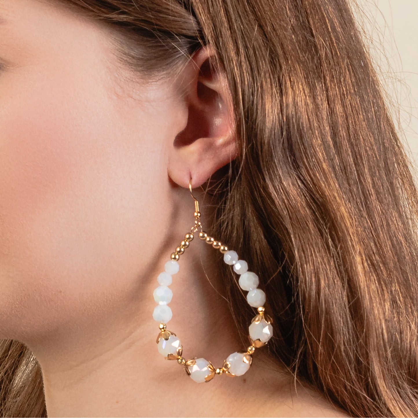 Beaded Hoop Earrings - White