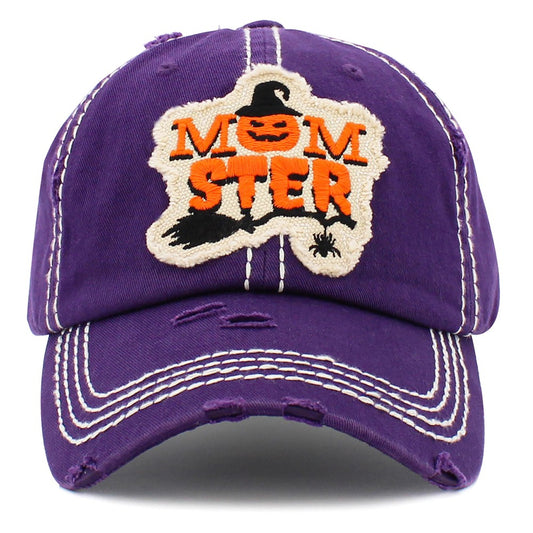 Vintage Distressed Momster Patch Baseball Cap - Purple