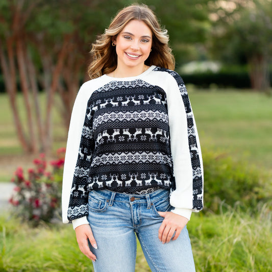 Sunshine & Rodeo Reindeer and Snowflake Christmas Sweater