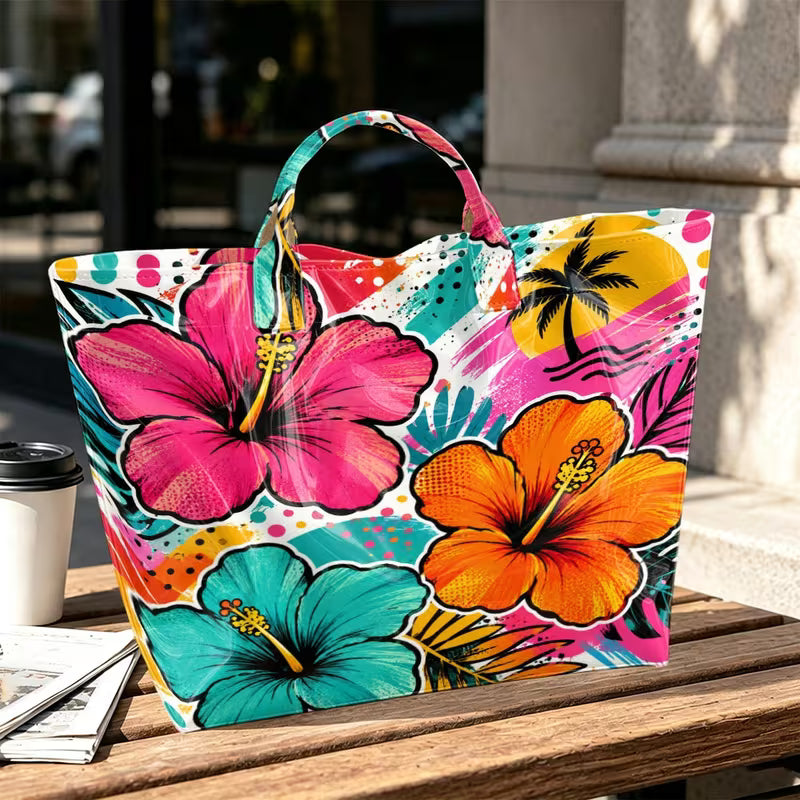 Glossy PVC  Hibiscus Flower Tote Bag