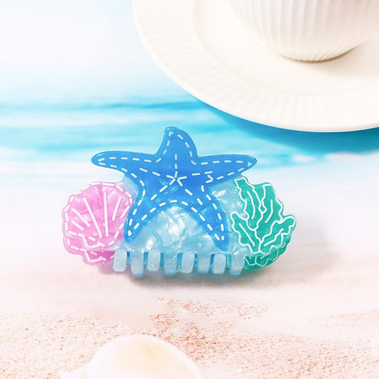 Marbled Acetate Starfish, Shell, & Algae Claw Hair Clip