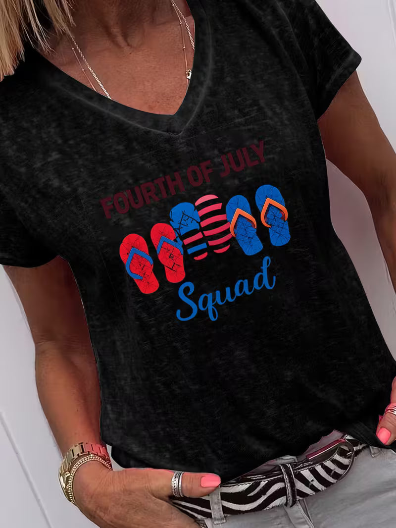 Women's 4th Of Jully Squad V-neck Vinyl Graphic T-Shirt