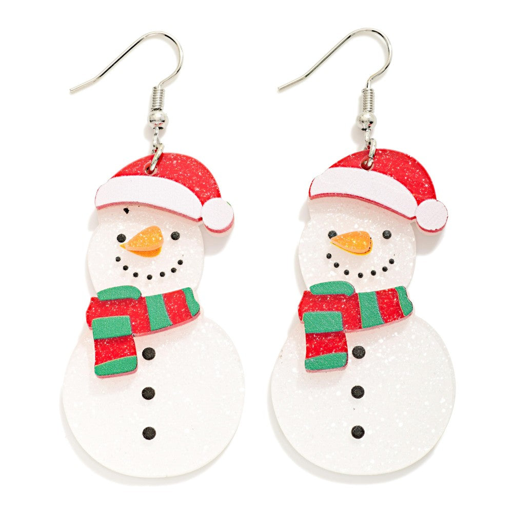 Glitter Acetate Snowman Drop Earrings