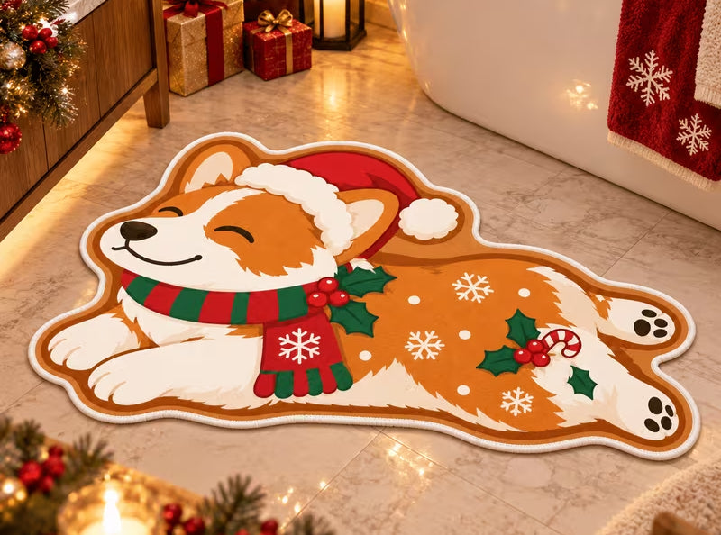 Christmas Corgi Shaped Bath/Bedroom/Kitchen Rug