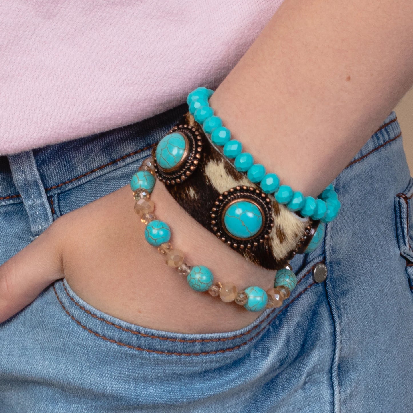 Animal Print Stacked Bracelets - Turquoise