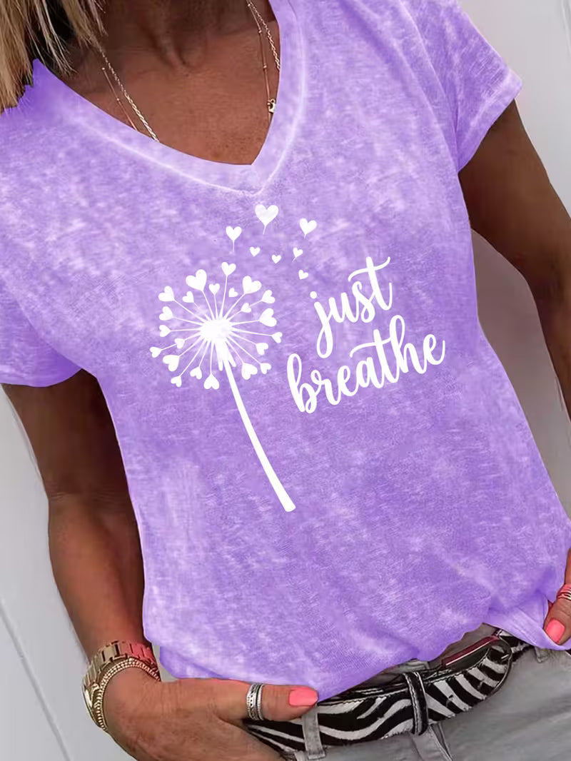 Women's Just Breathe V-neck Vinyl Graphic T-Shirt