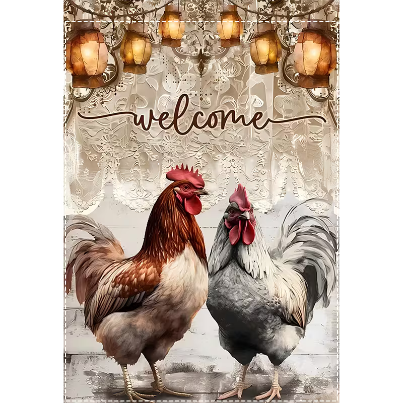 Welcome Chicken Garden Flag