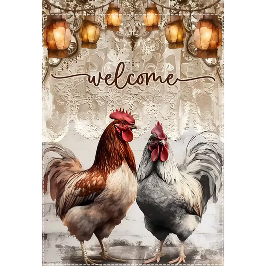 Welcome Chicken Garden Flag
