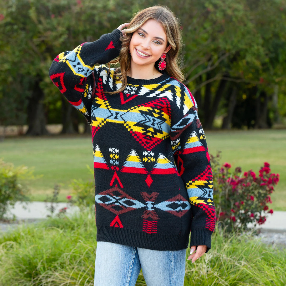 Sunshine & Redeo Geometric Print Sweater