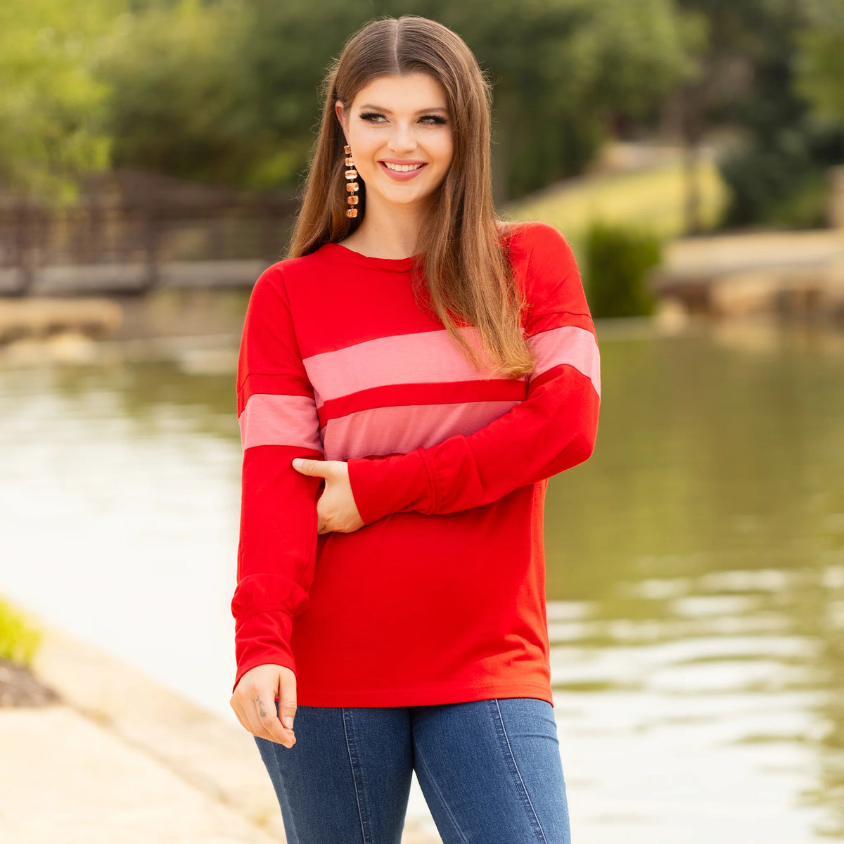 Sunshine & Rodeo Color Block Striped Long Sleeve Top