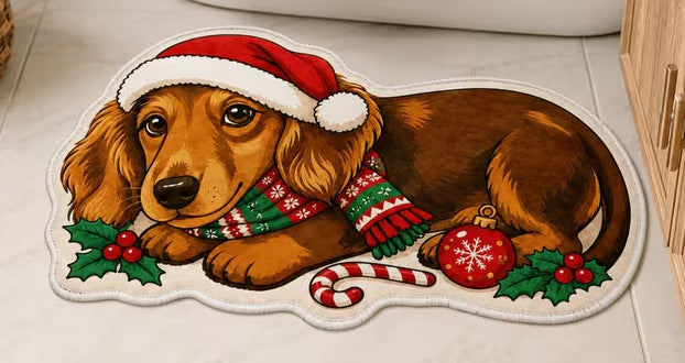 Santa Dog Shaped Bath/Bedroom/Kitchen Rug