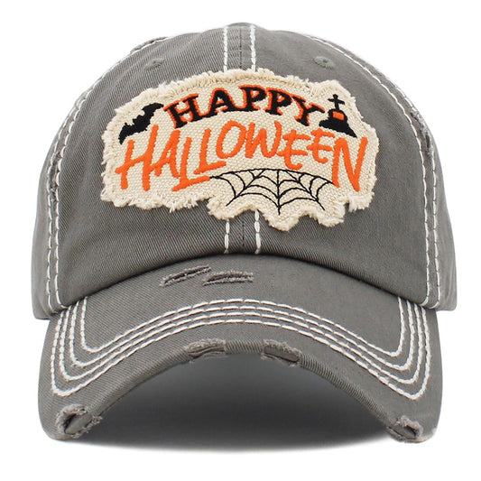 Vintage Distressed Happy Halloween Patch Baseball Cap - Moss
