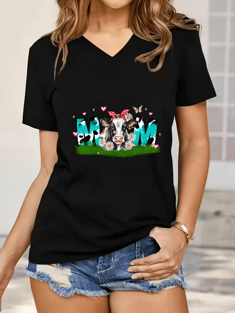 Women's Cow Mom Vinyl Graphic T-Shirt