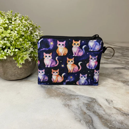 Cats Orange Purple Galaxy - Mini Coin Purse Keyring