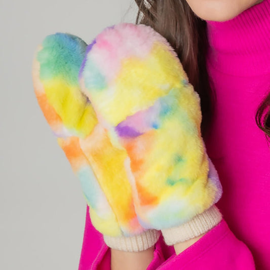 Faux Fur Mittens With Finger Opening & Knit Cuff