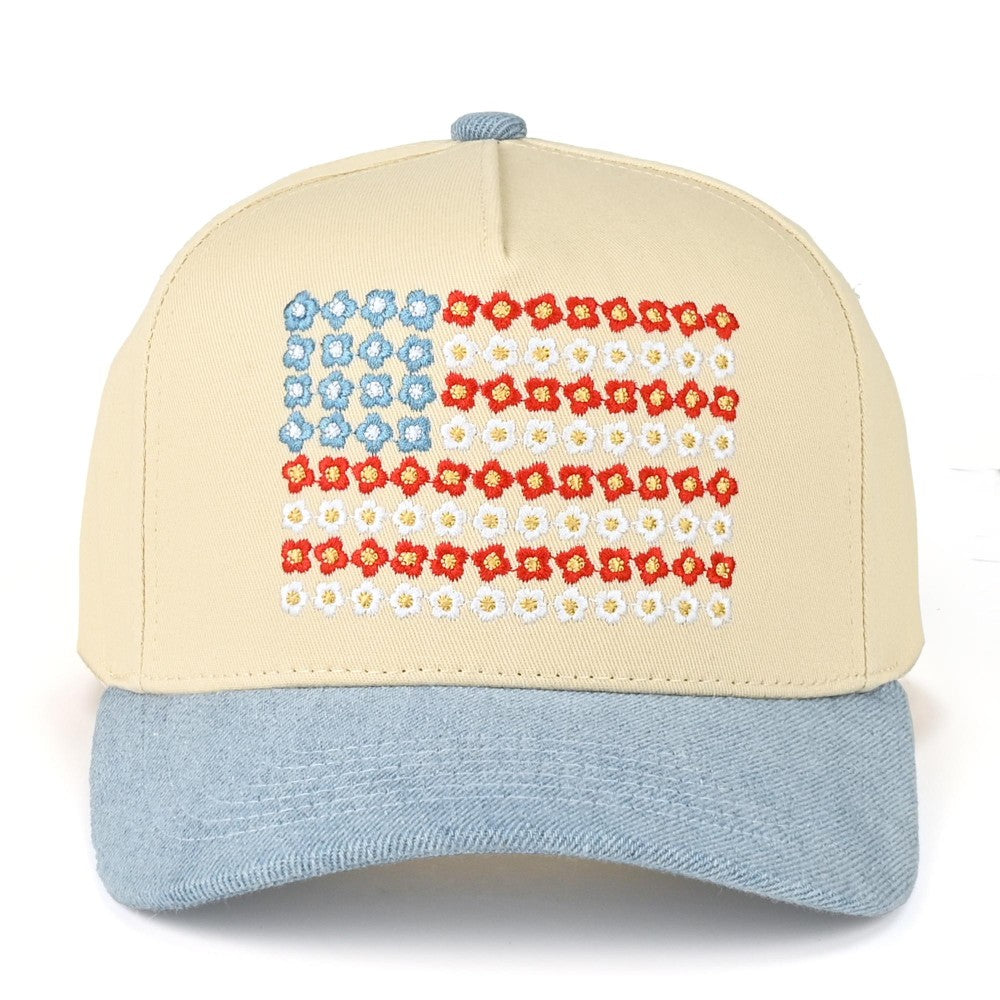 C.C TCM0090 Two Tone Canvas Embroidered Flower Flag Baseball Cap