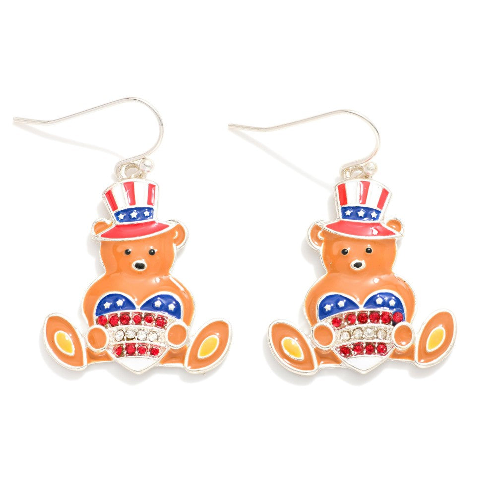 Enamel Americana Bear Drop Earrings
