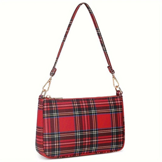 Plaid Purse with Shoulder Strao and Ling Strap