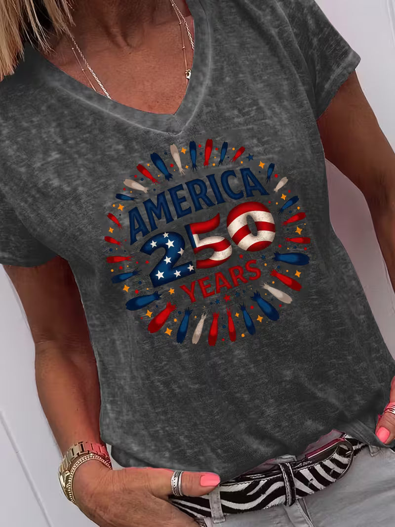 Women's 250 Years V-neck Vinyl Graphic T-Shirt
