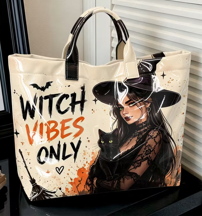 Glossy PVC Witch Vibes Only Tote Bag