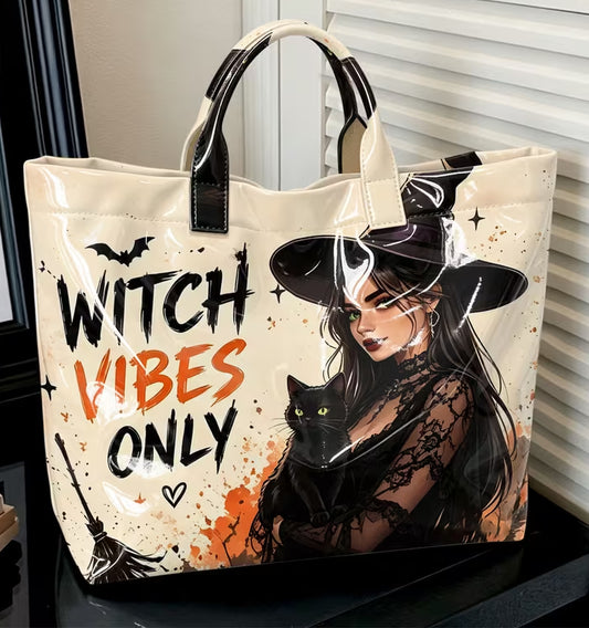 Glossy PVC Witch Vibes Only Tote Bag