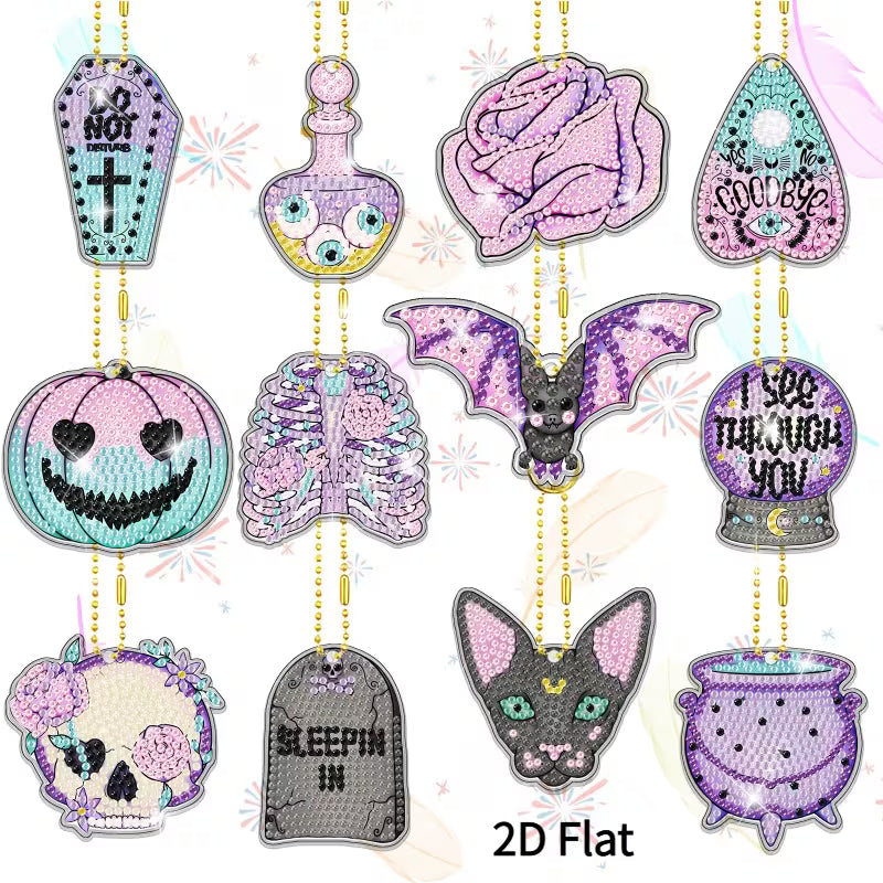 12 Spooky Diamond Art Painting Keychains
