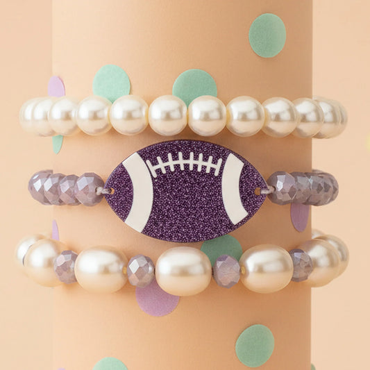 Stacked Football Bracelets - Purple