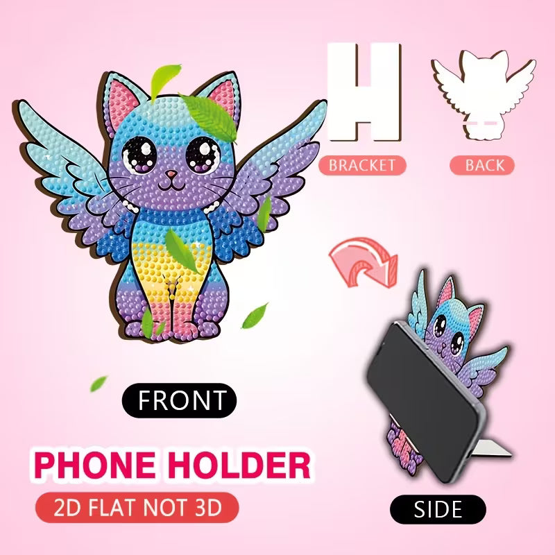 Preorder Wooden Cat with Wings Diamond Art Phone Stand