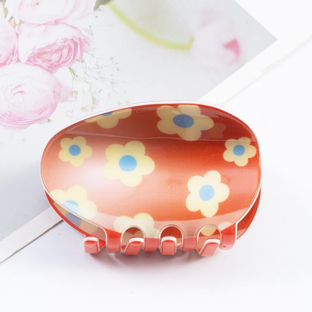 Flower Print Easter Egg Claw Hair Clip - Orange