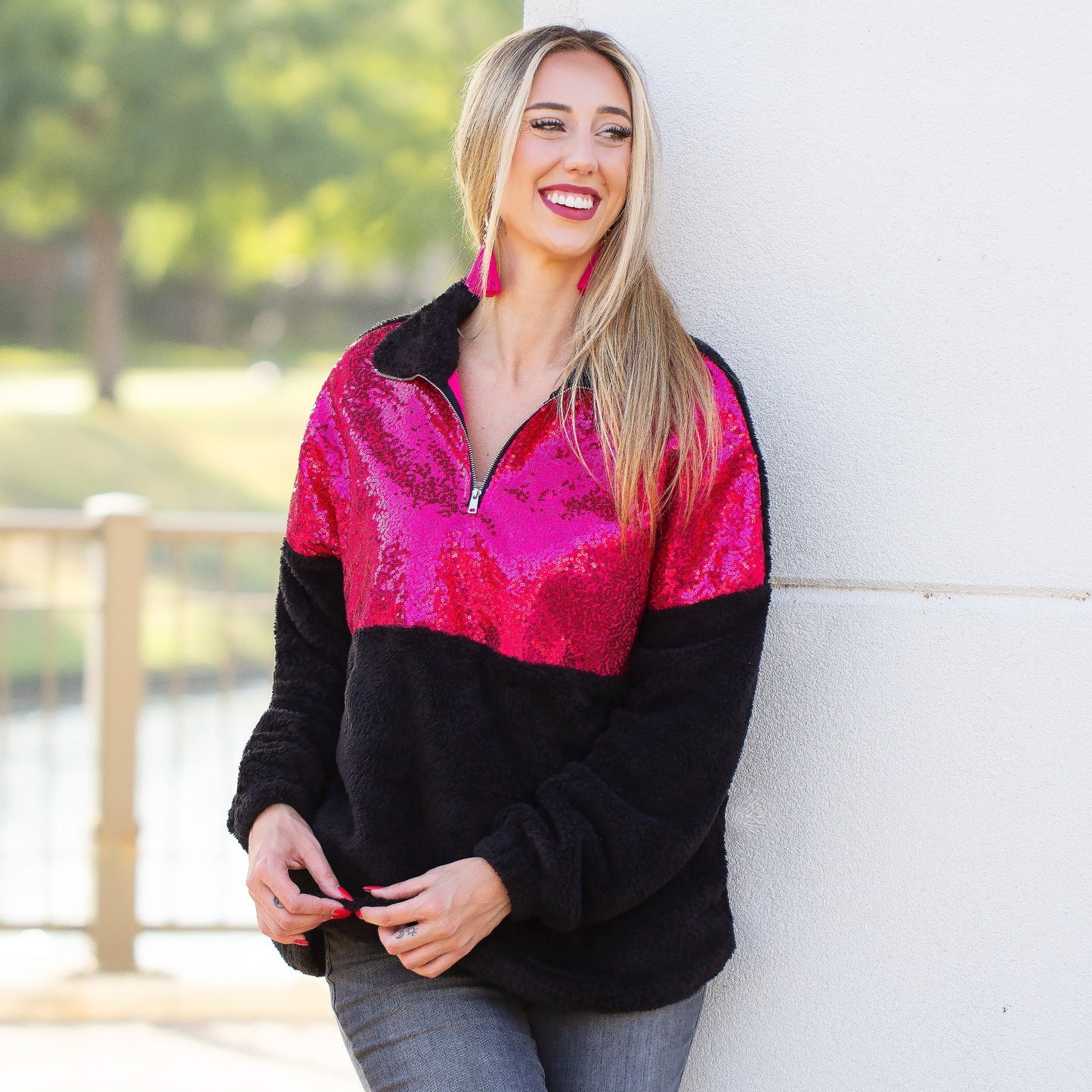 Pink Sequin Sherpa with Pockets