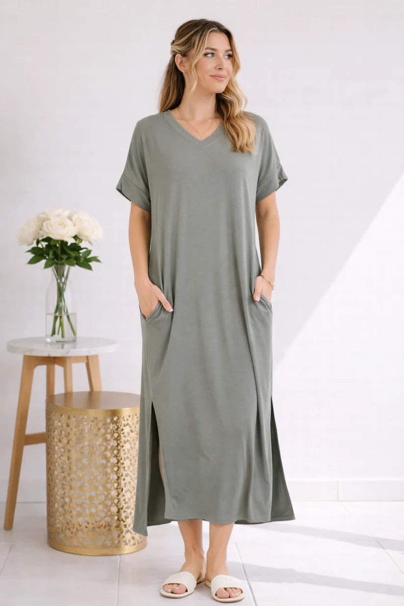 Olive Ease Midi Dress