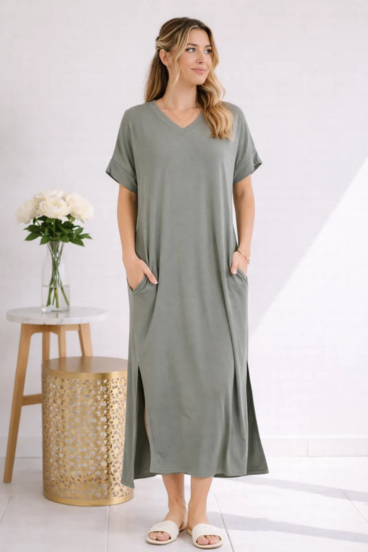 Olive Ease Midi Dress