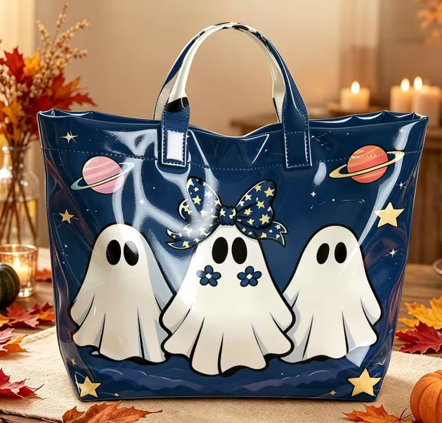 Glossy PVC 3 Ghost Tote Bag - Dark Blue