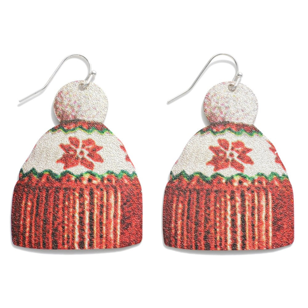 Textured Metal Christmas Beanie Drop Earrings.