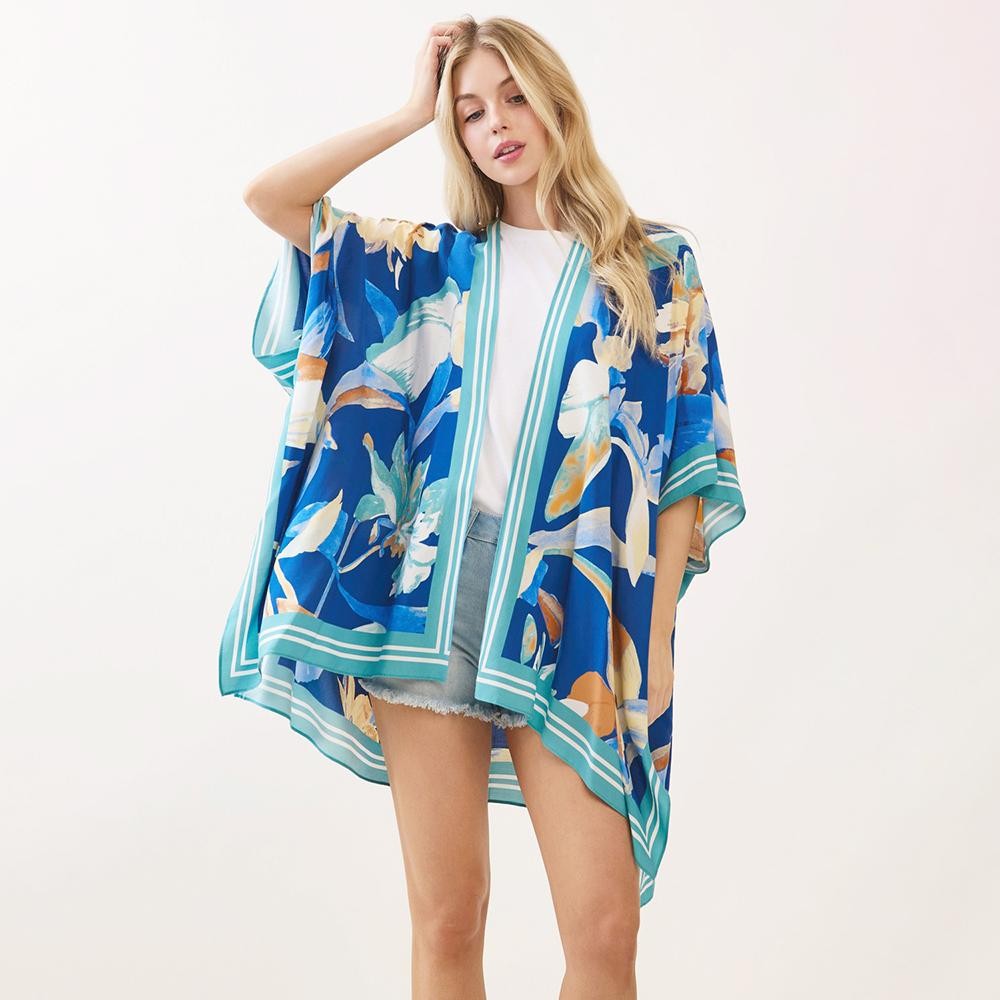 Floral & Stripe Print Kimono