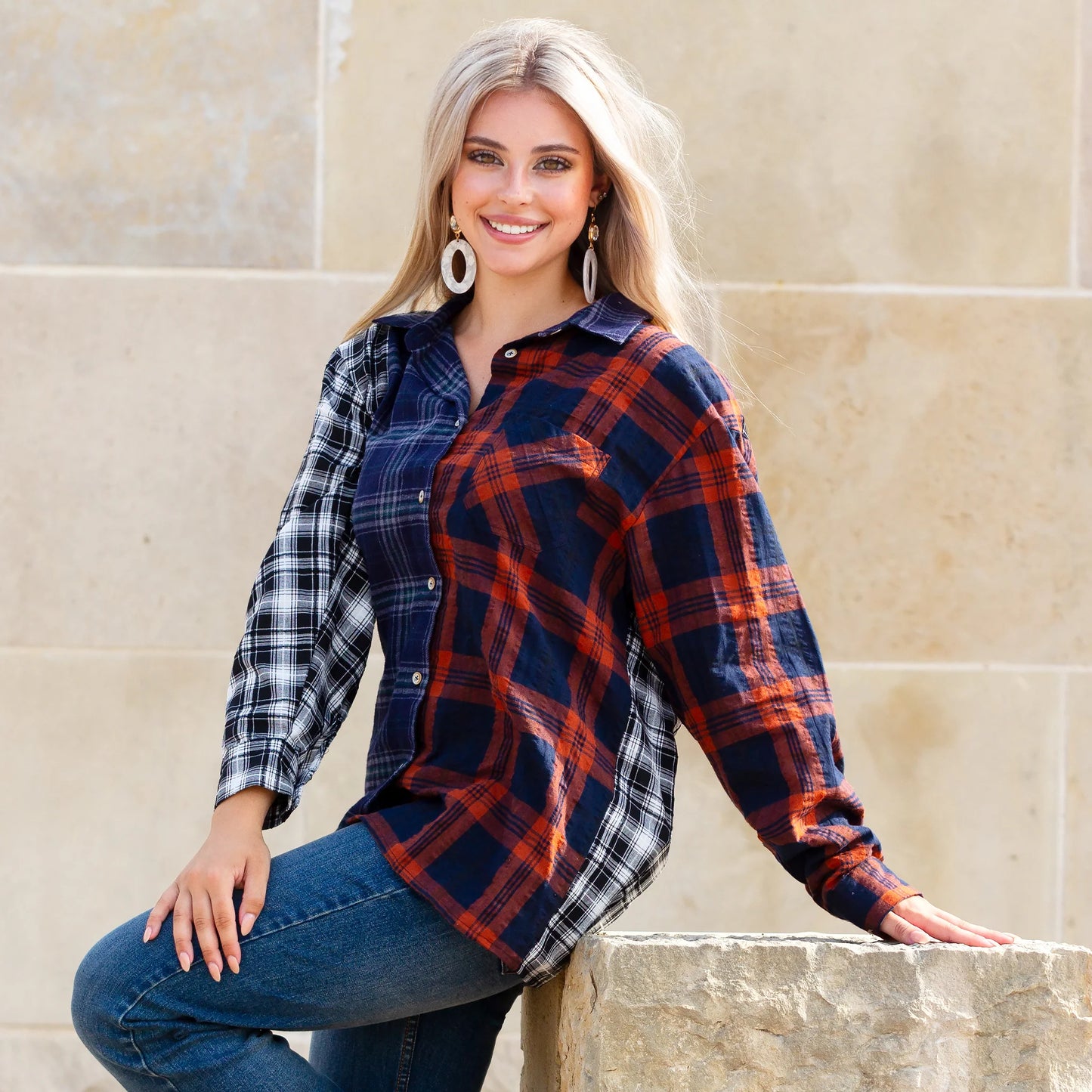 Multi Plaid Long Sleeve Top