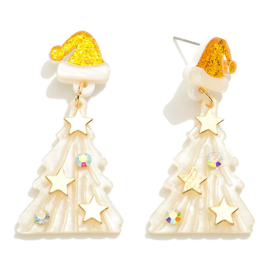 Resin Christmas Tree Drop Earrings